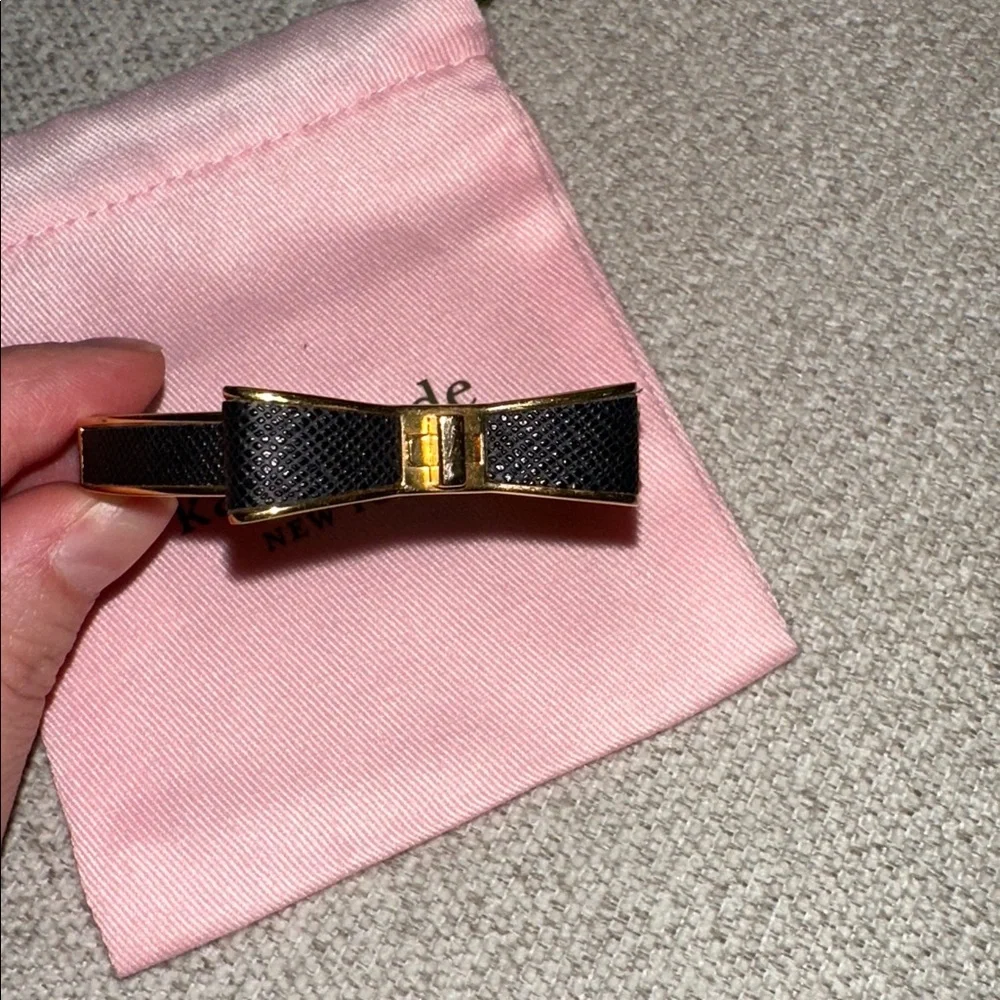 kate spade bow hinge bangle with black leather - Picture 3 of 6